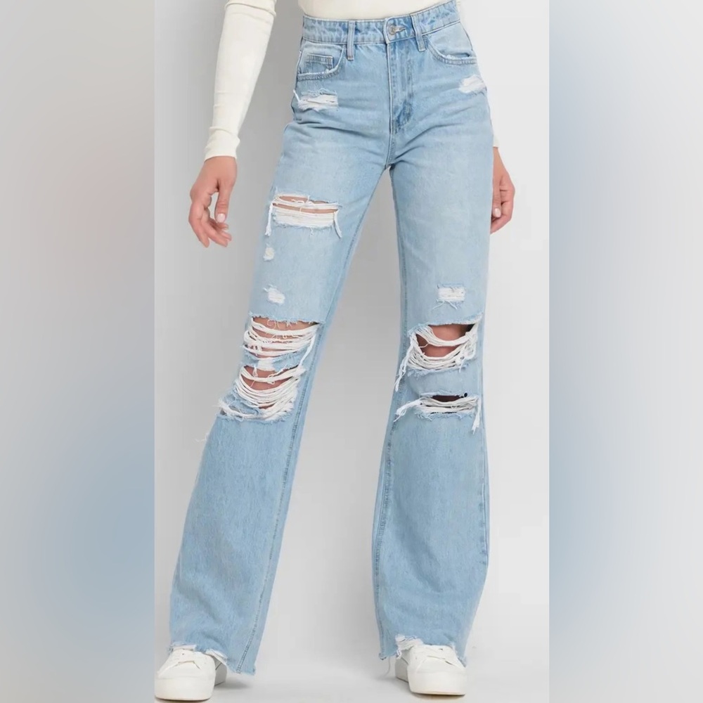 Flying Monkey Light Blue Distressed Flare Jeans